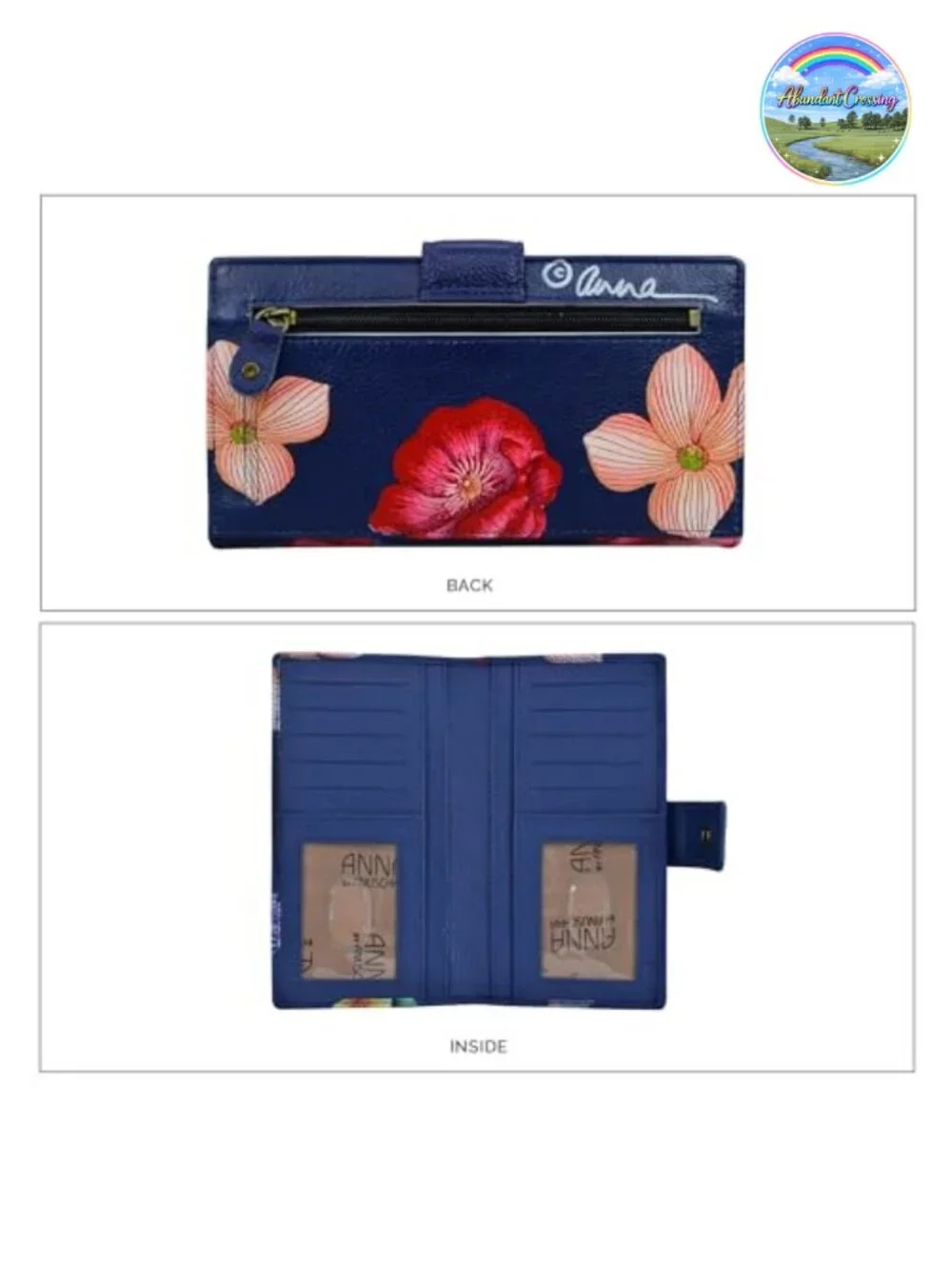 Hand Painted Genuine Leather Two Fold Organizer Wallet, 10 Card Slots, Snap